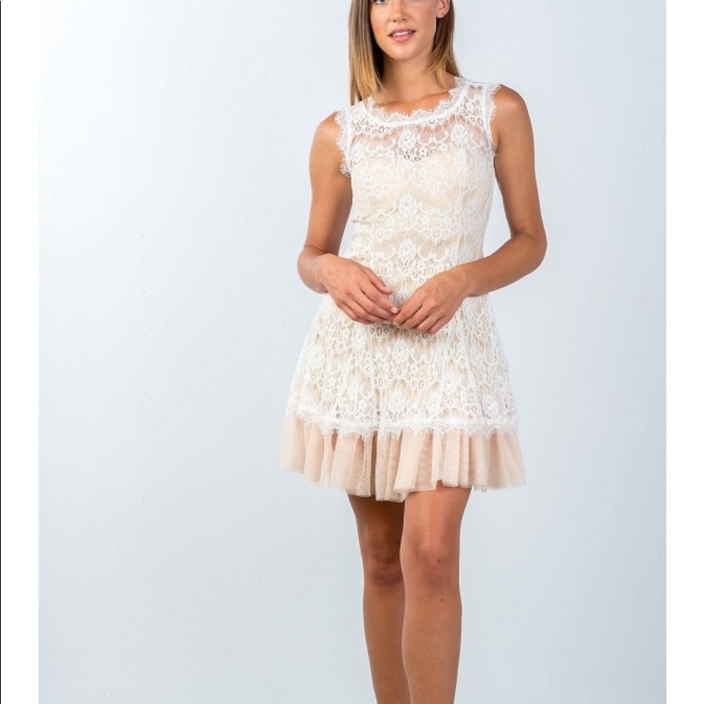 New Arrival💕 Lace Contrast Tulle Hem Mini Dress - Picture 5 of 8